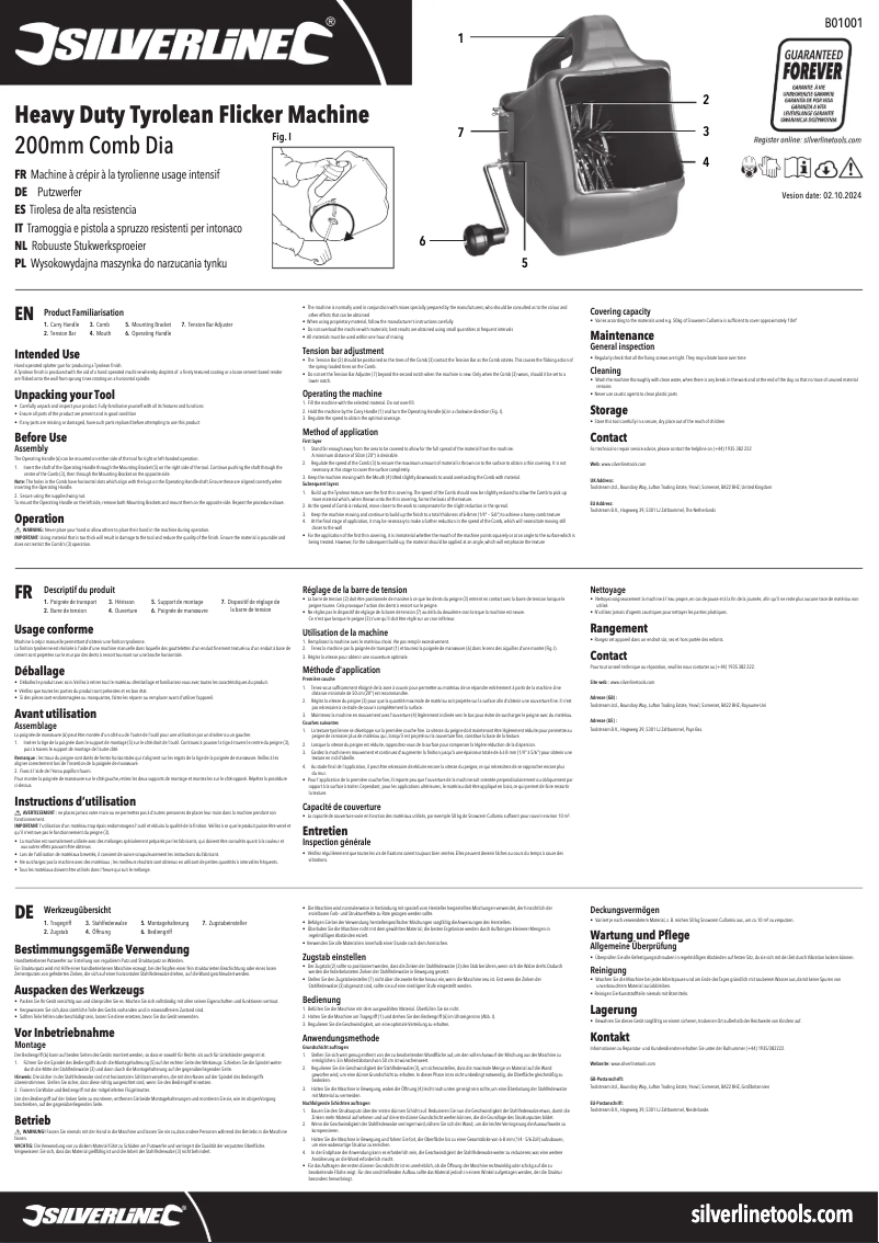 First page image of the manual for B01001