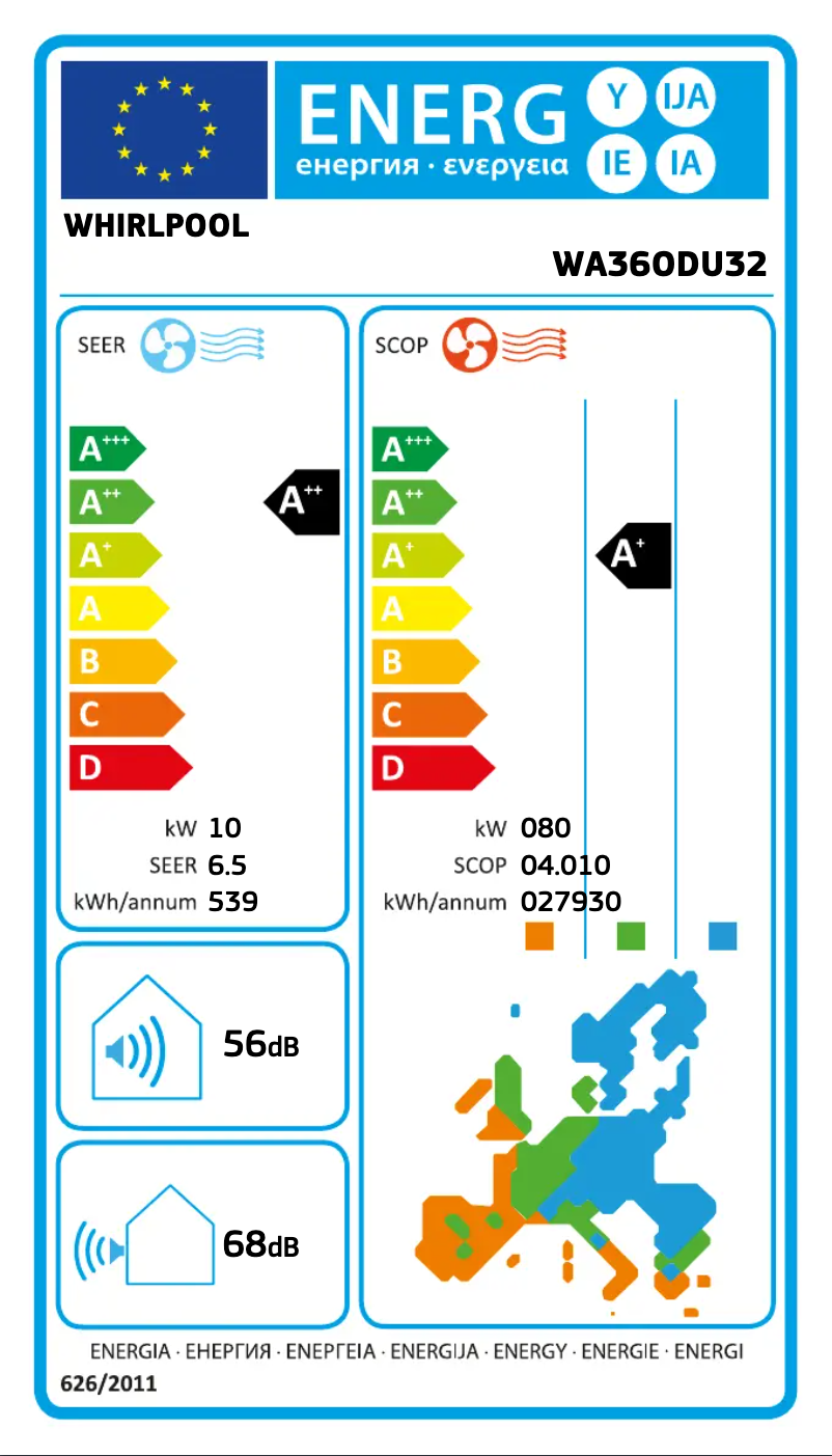 Page 1 of the manual Energy Label Whirlpool WA36ODU32