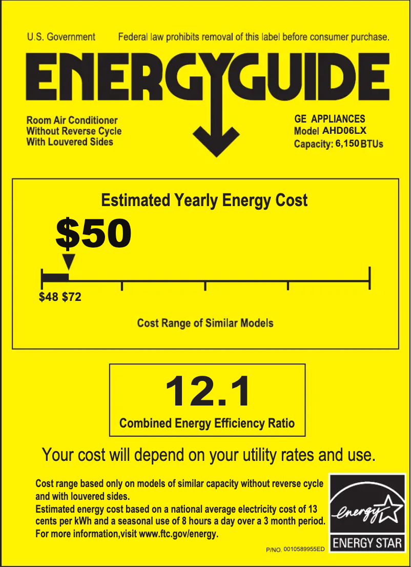 Page 1 of the manual Energy Label GE AHD06LX