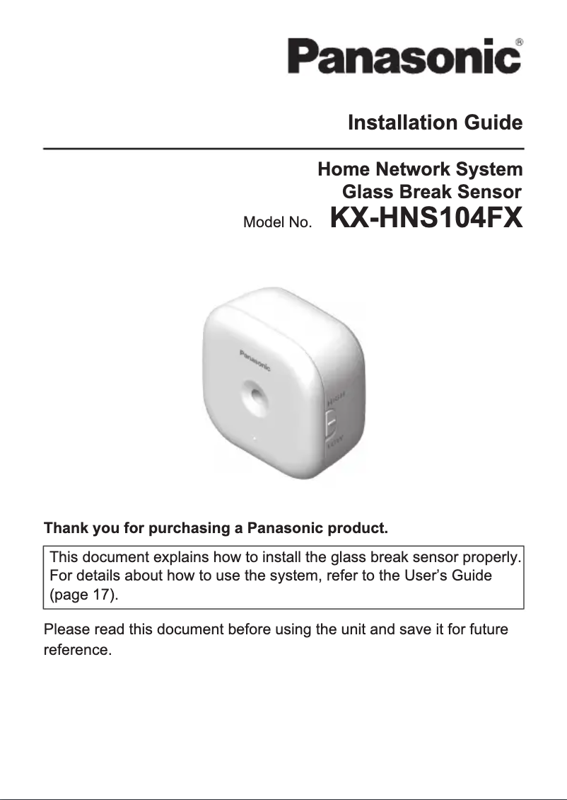 Page 1 of the manual User Manual Panasonic KX-HNS104FX