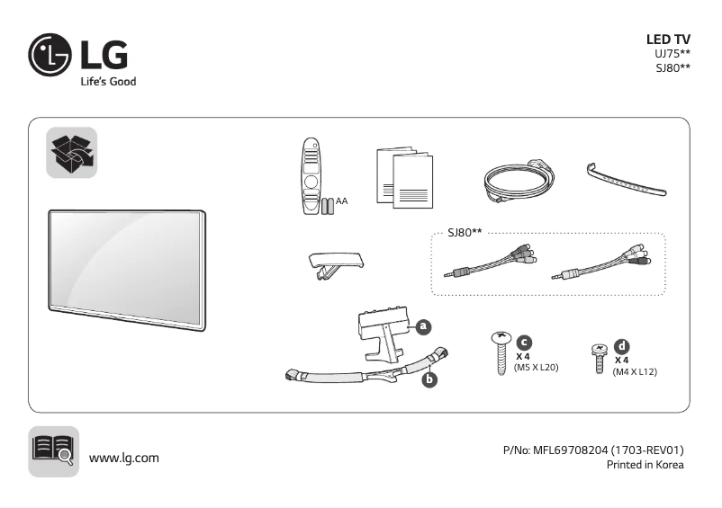 First page image of the manual for 65SJ800Y