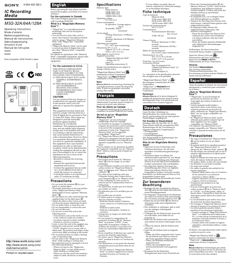 Page 1 of the manual User Manual Sony MSG-64A