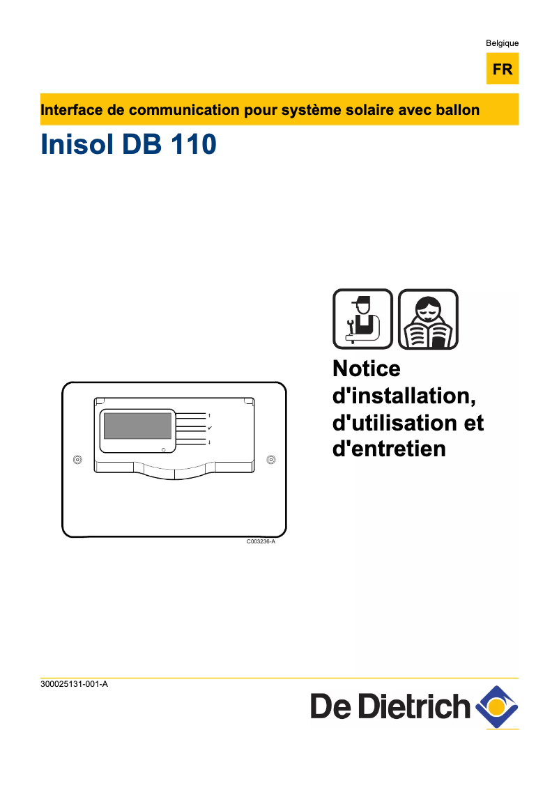 Page 1 of the manual User Manual De Dietrich Inisol DB 110