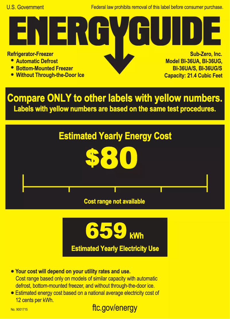 Page 1 of the manual Energy Label Sub-Zero BI-36UG/S/PH-RH
