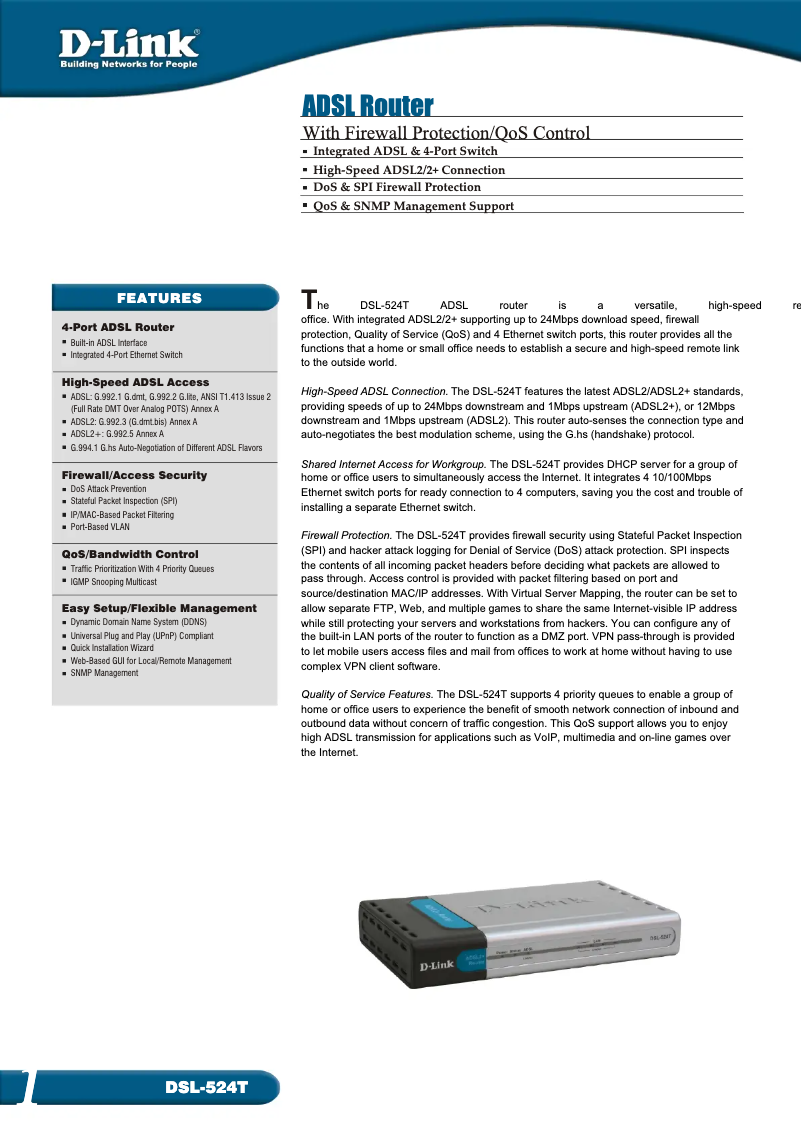 First page image of the manual for DSL-524T