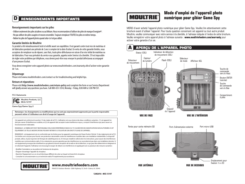 Page 1 of the manual User Manual Moultrie Game Spy Gen2