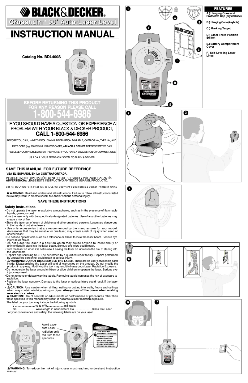 Page 1 of the manual User Manual Black & Decker BDL400S