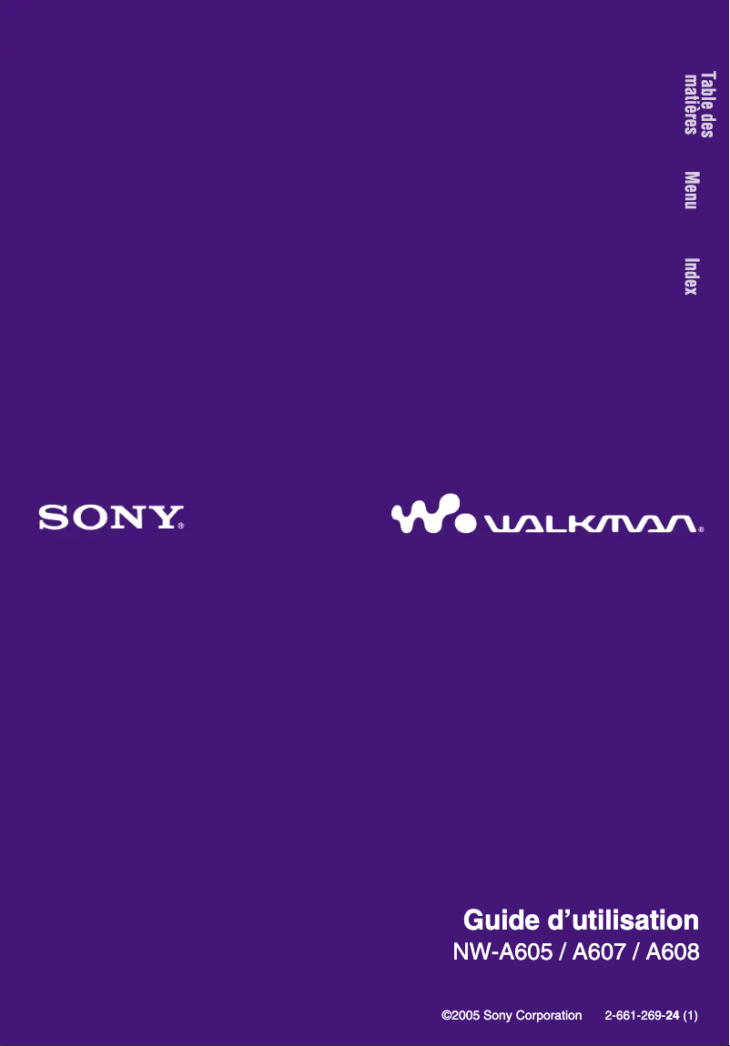 Page 1 de la notice Manuel utilisateur Sony Walkman NW-A605