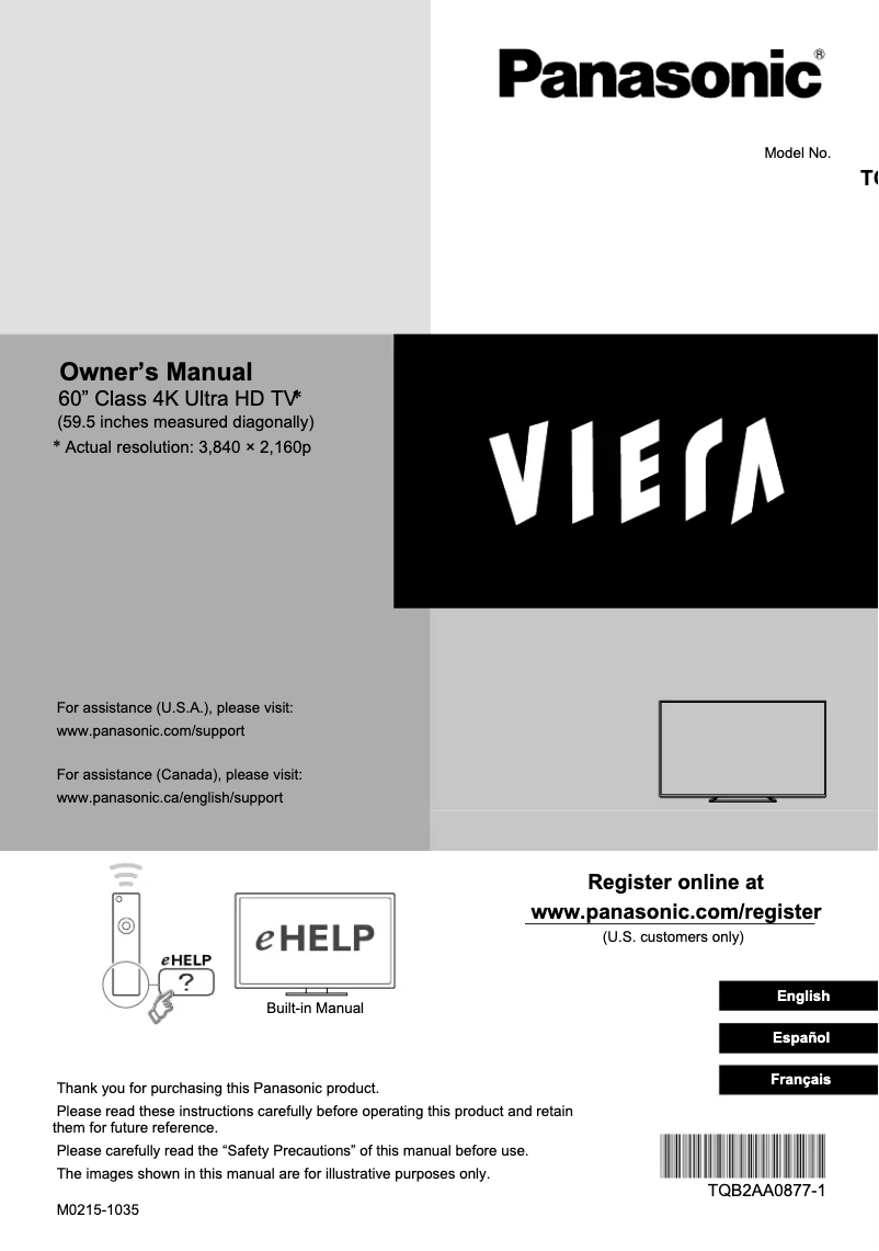 Page 1 of the manual User Manual Panasonic Viera TC-60CX800