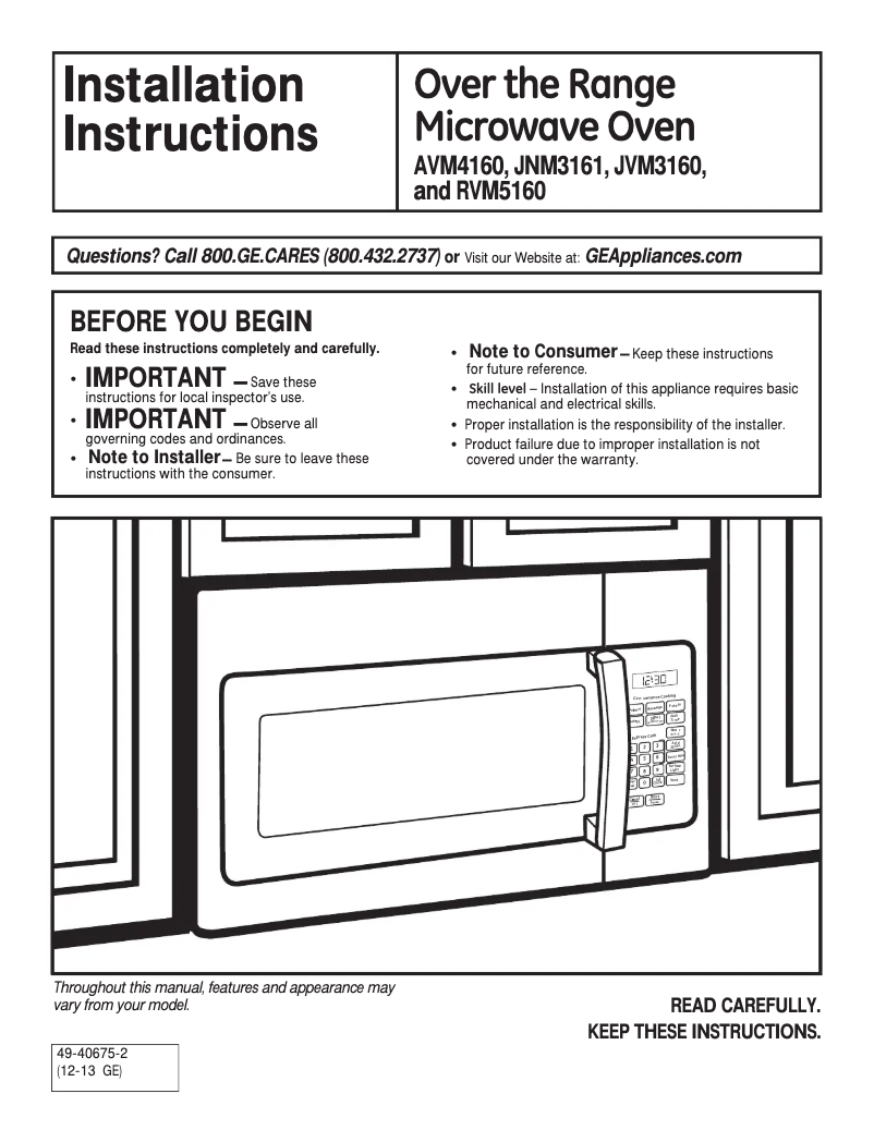 Page 1 of the manual Installation Guide GE JNM3161RFSS