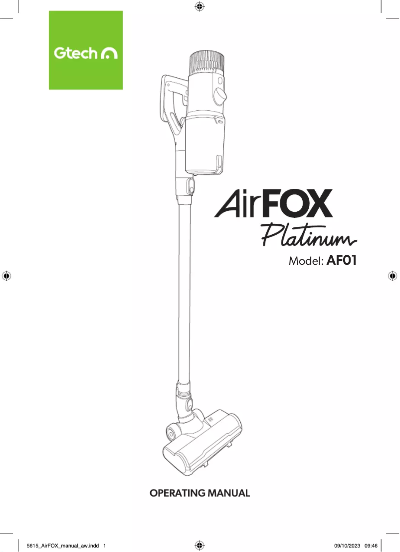 Page 1 of the manual User Manual Gtech AirFox Platinum AF01