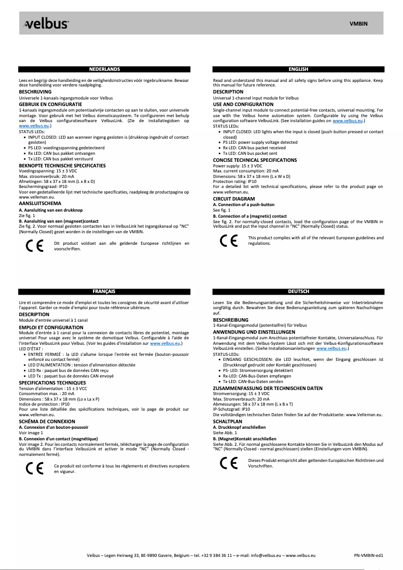 First page image of the manual for VMBIN