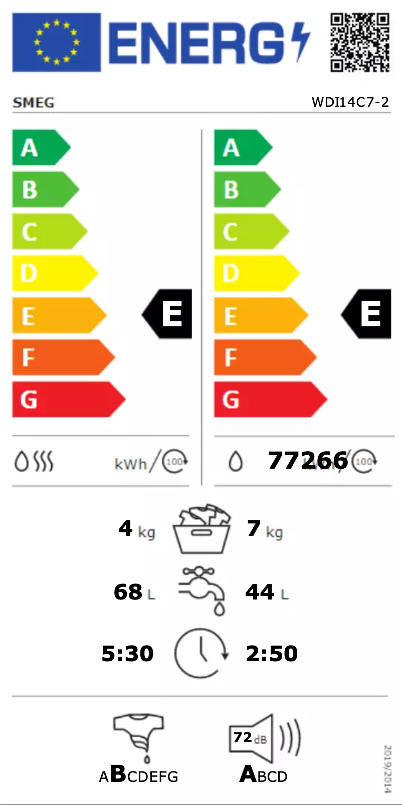 Page 1 of the manual Energy Label Smeg WDI14C7