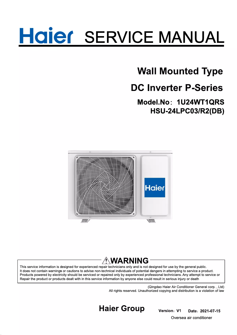 First page image of the manual for HSU-24LPC03/R2