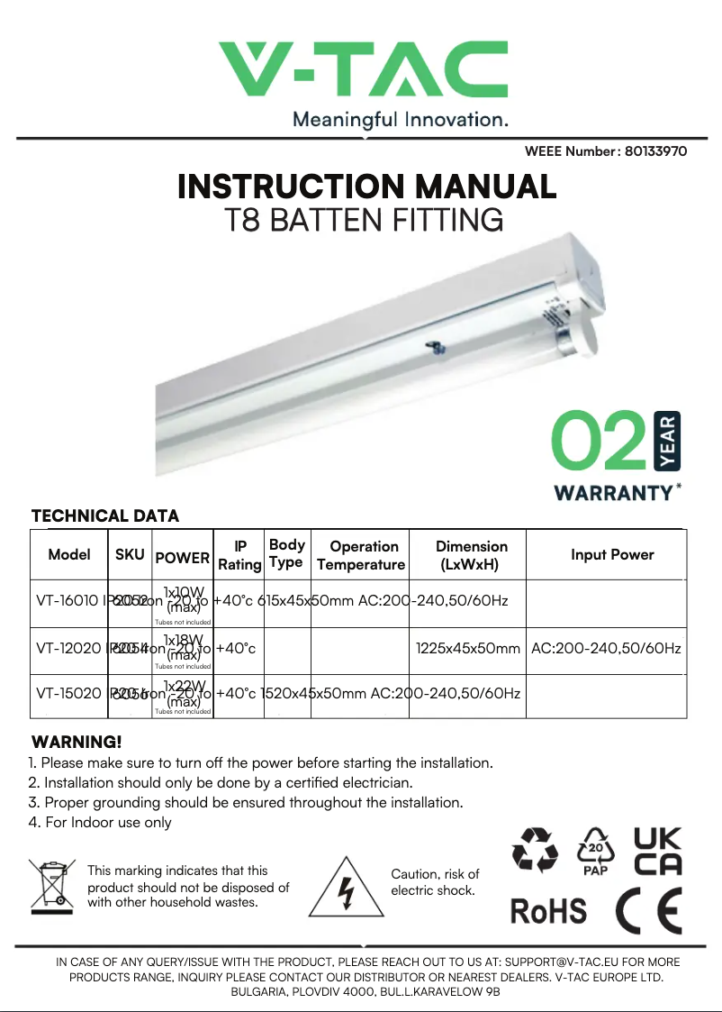 Page 1 of the manual User Manual V-TAC VT-12020