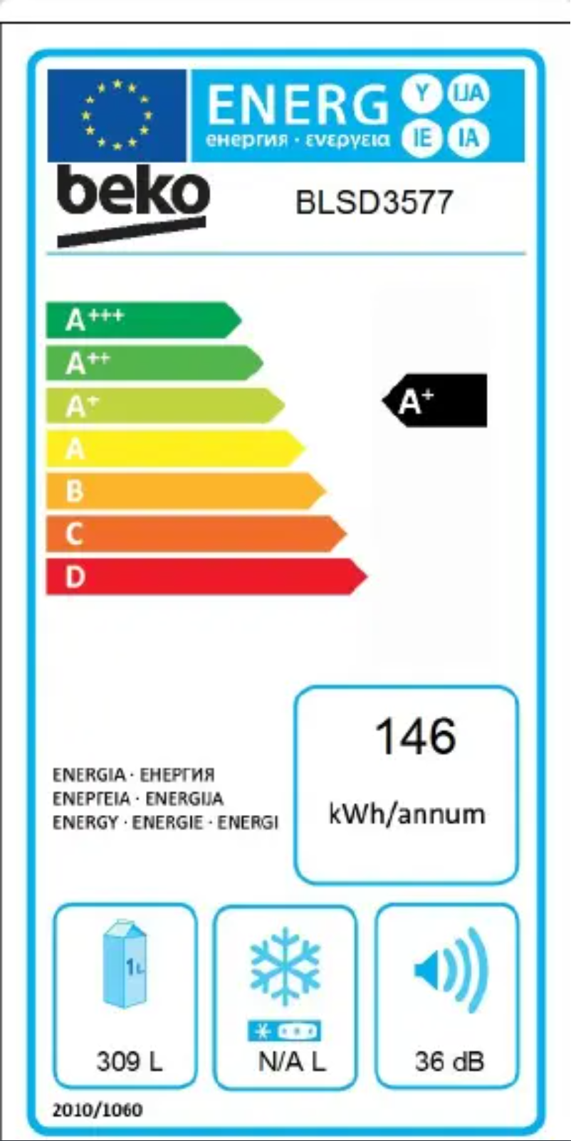 Page 1 of the manual Energy Label Beko BLSD3577
