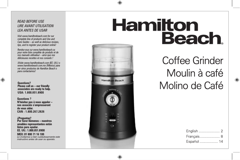 Page 1 of the manual User Manual Hamilton Beach Custom Grind 80393F