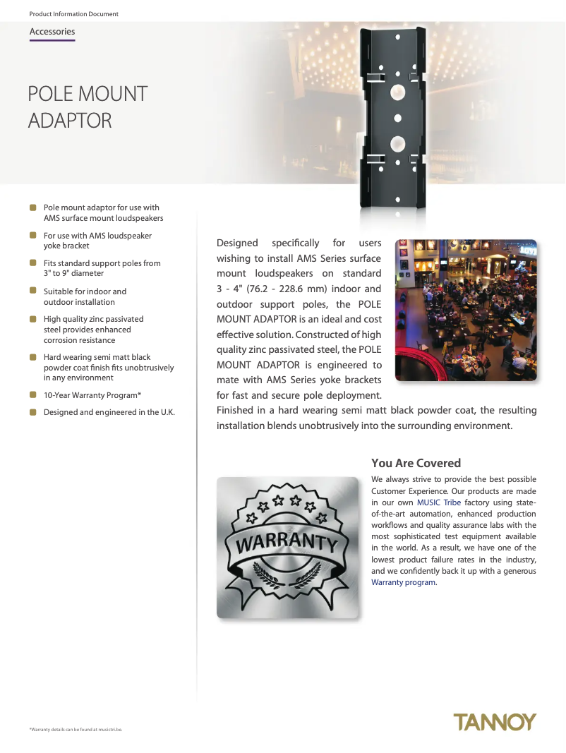 Page 1 of the manual Technical Sheet Tannoy Pole Mount Adaptor