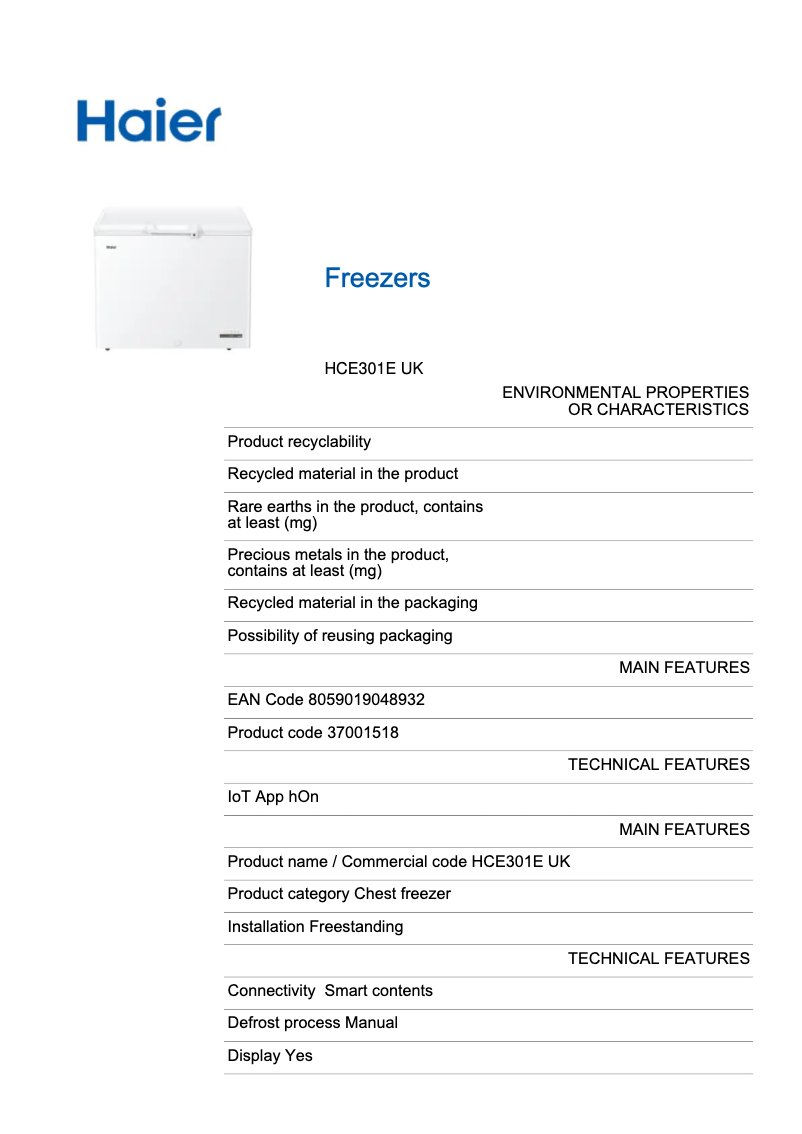Page 1 of the manual Energy Label Haier HCE301E