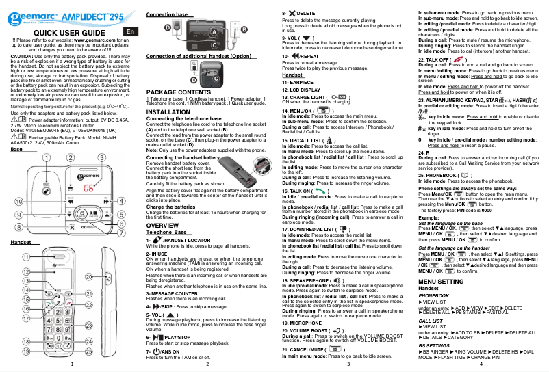 Page 1 of the manual User Manual Geemarc AmpliDect 295 AD