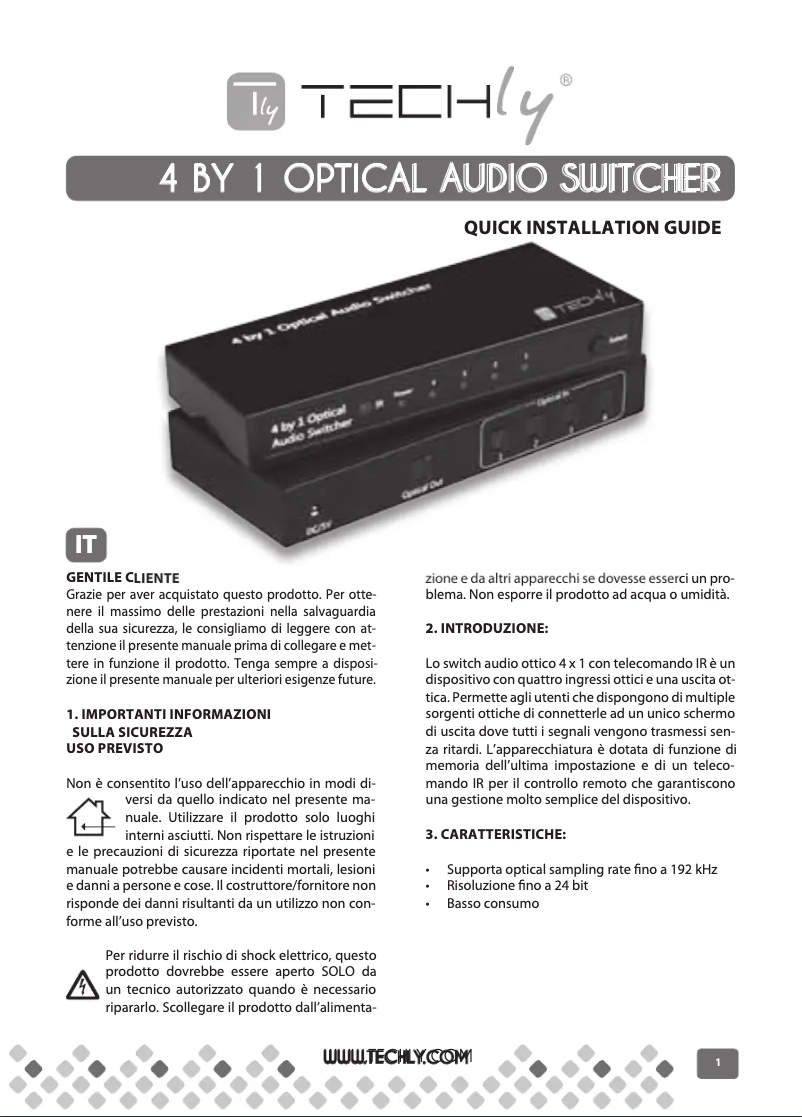 First page image of the manual for IDATA TOS-SW4