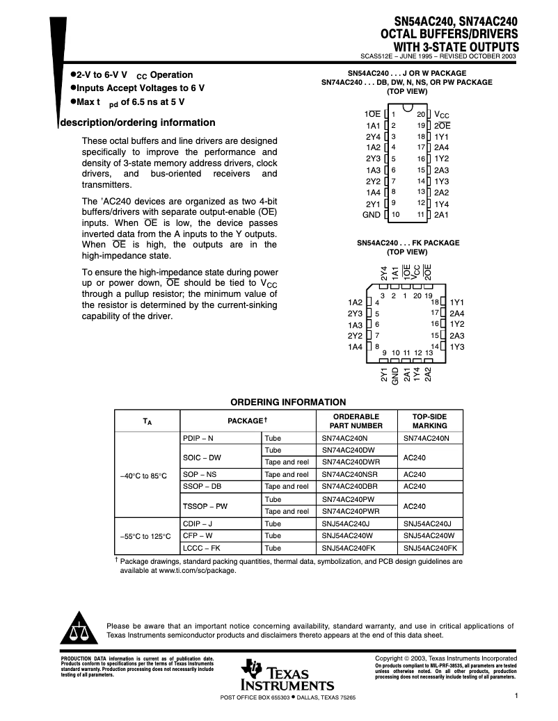 Page 1 of the manual User Manual Texas Instruments SN74AC240DW