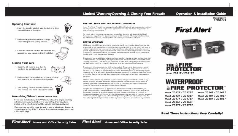 Page 1 of the manual Use and Maintenance Manual First Alert 2037F