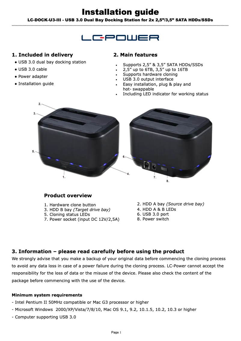 Page 1 of the manual User Manual LC-Power LC-DOCK-U3-III