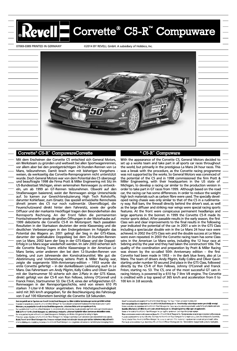 Page 1 of the manual User Manual Revell Corvette C5-R Compuware