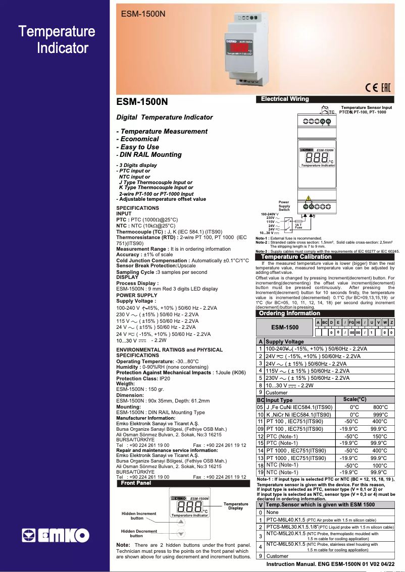 First page image of the manual for ESM 1500N