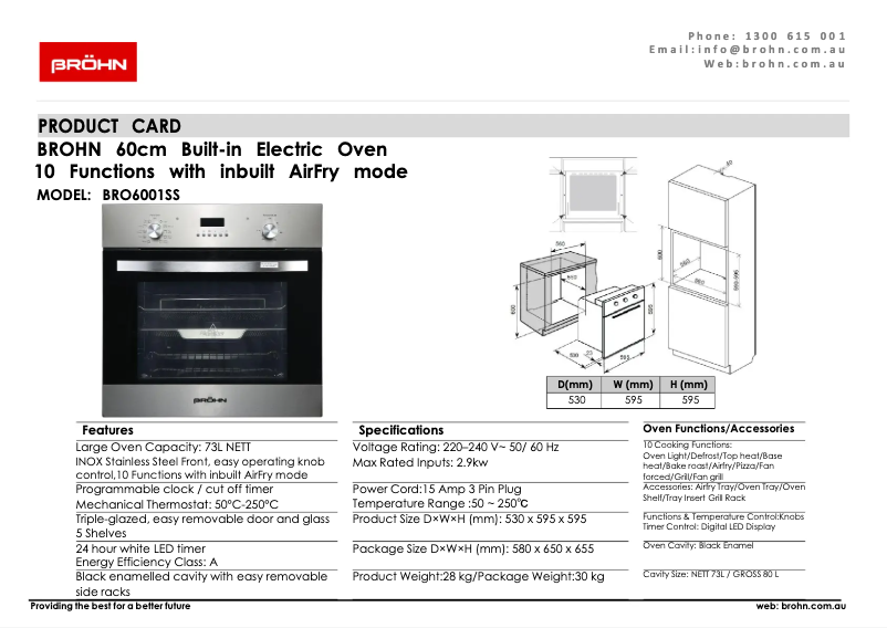 Page 1 of the manual Technical Sheet Bröhn BRO6001SS