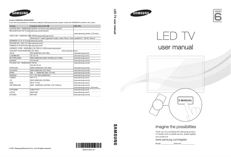 First page image of the manual for UE40D6750WS