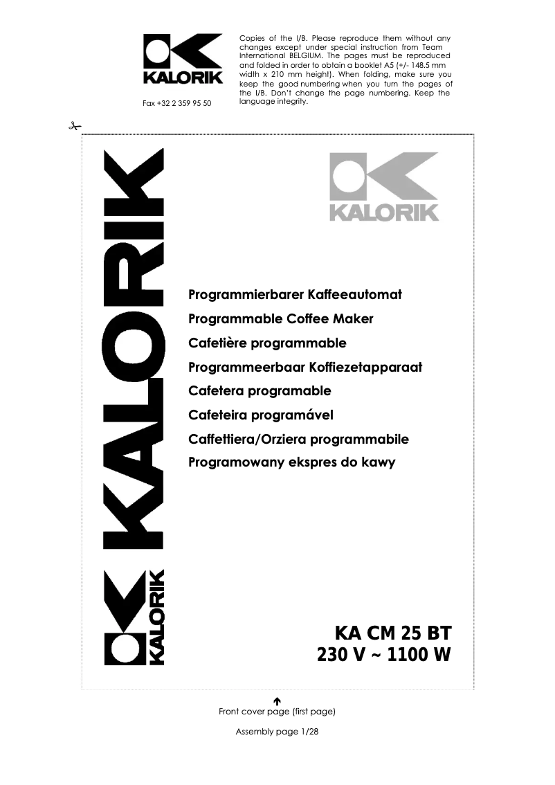 Page 1 of the manual User Manual Kalorik KA CM 25 BT
