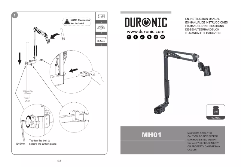 Page 1 of the manual User Manual Duronic MH01