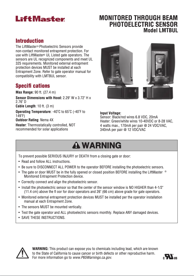 Page 1 of the manual User Manual LiftMaster LMTBUL