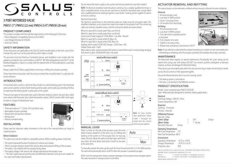 First page image of the manual for PMV38