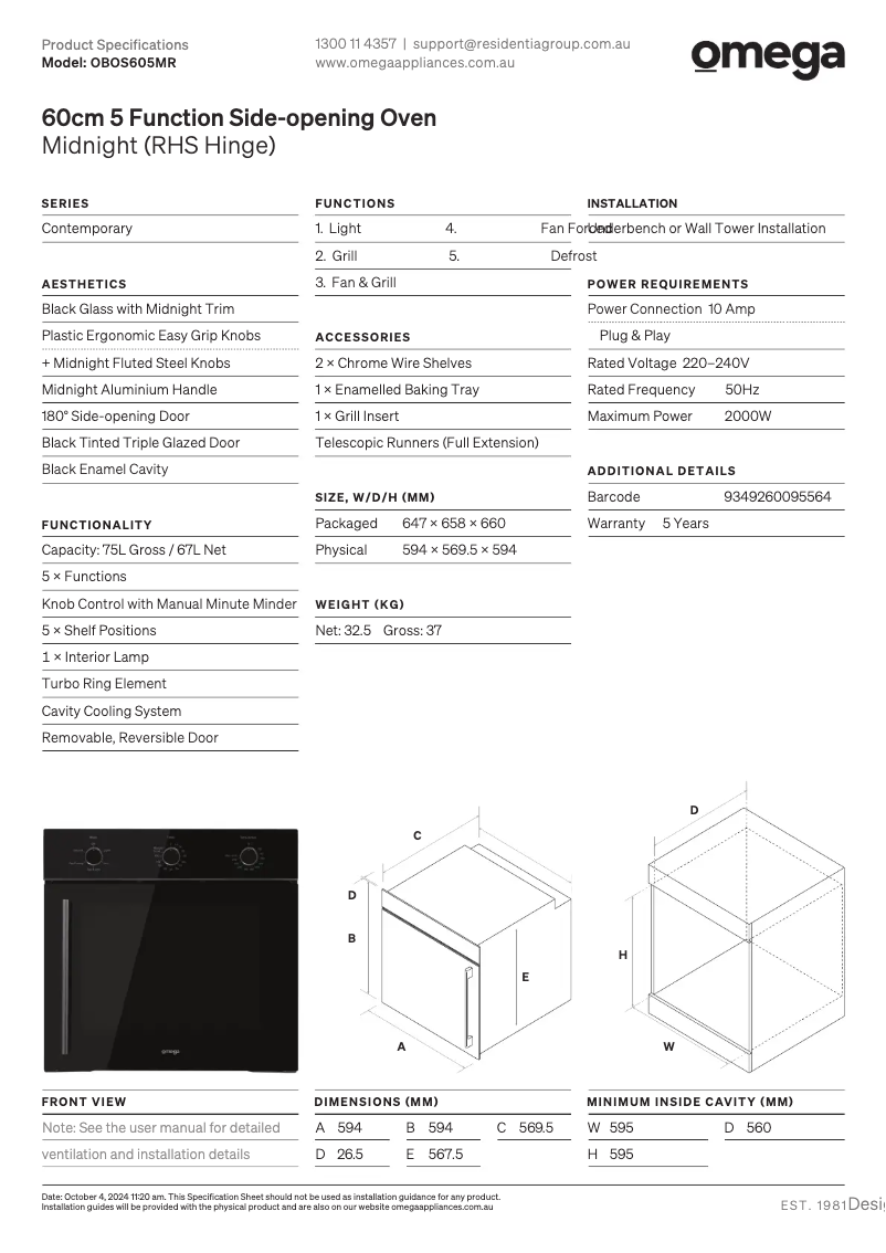First page image of the manual for OBOS605MR