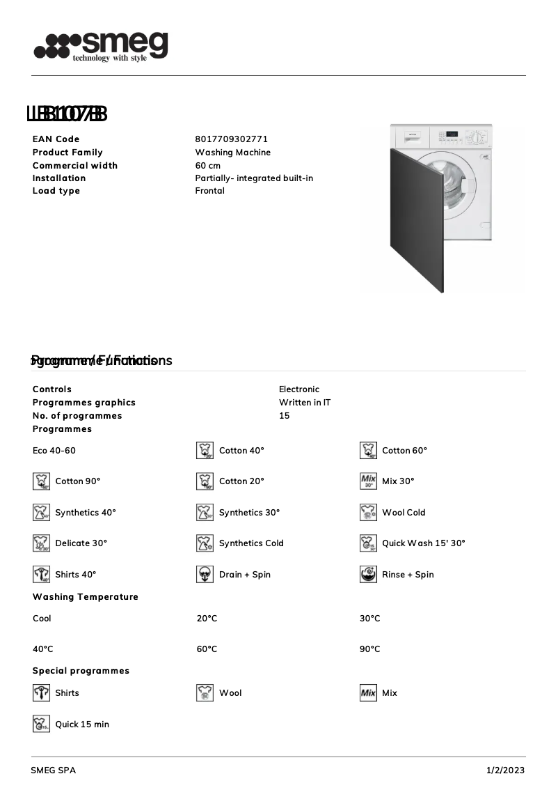 Page 1 of the manual Brochure Smeg LB107B
