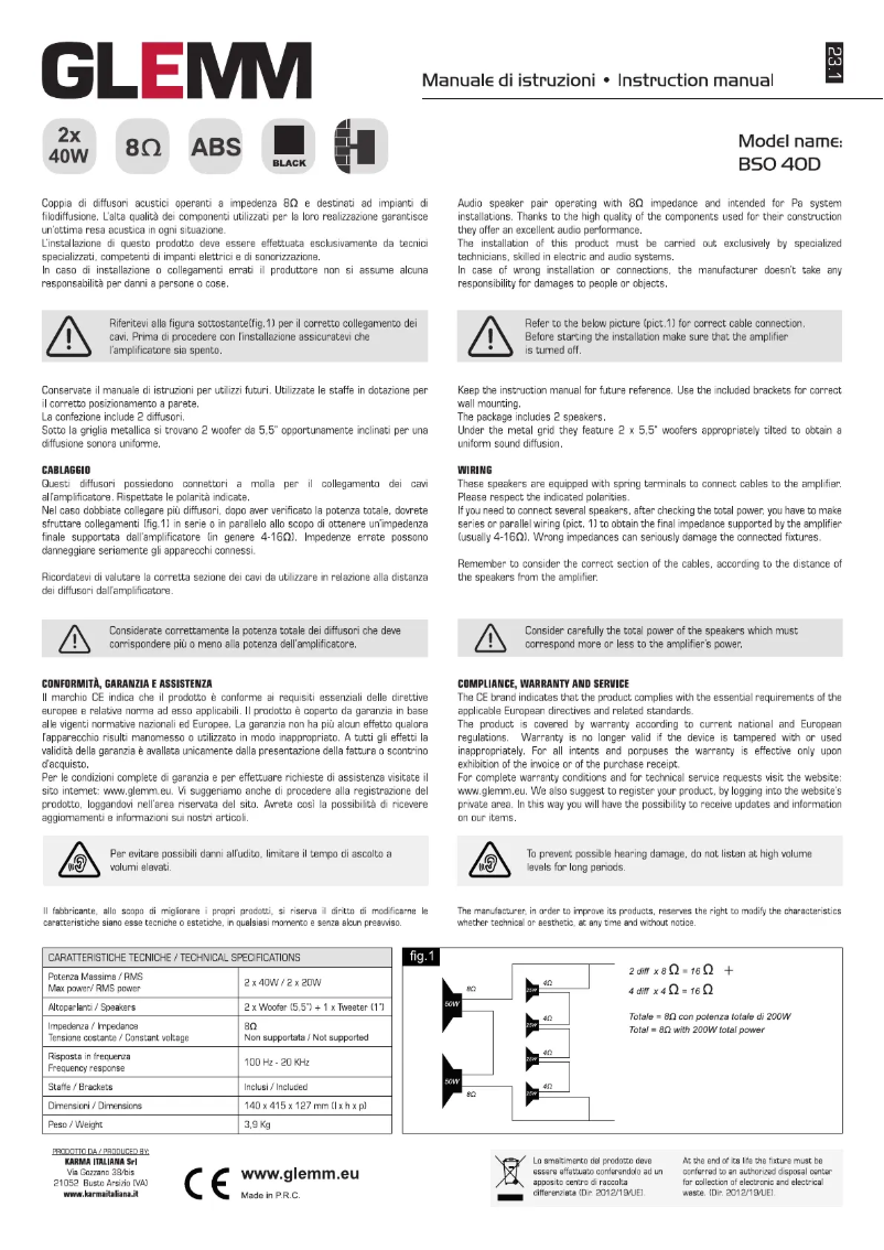 Page 1 of the manual User Manual Glemm BSO 40D