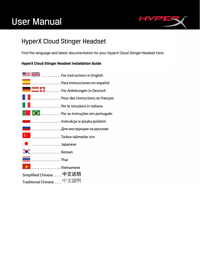 Page 1 of the manual User Manual Kingston HyperX Cloud Stinger