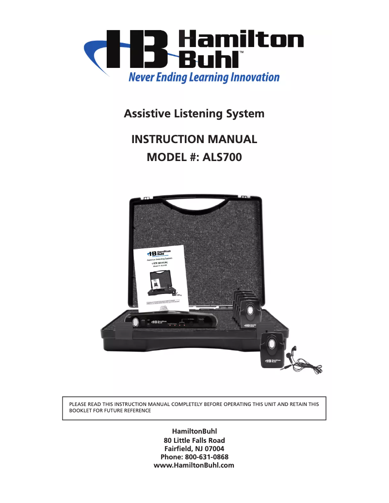 Page 1 of the manual User Manual Hamilton Buhl ALS700