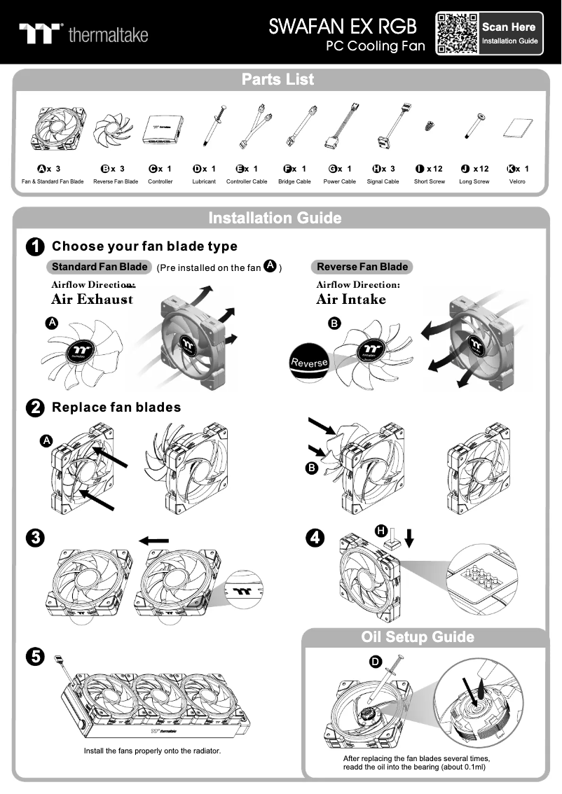 Page 1 of the manual Quick Start Guide Thermaltake SWAFAN EX12