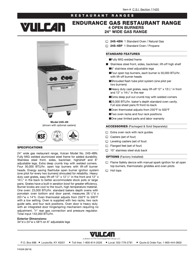 Page 1 of the manual Technical Sheet Vulcan 24S-4B