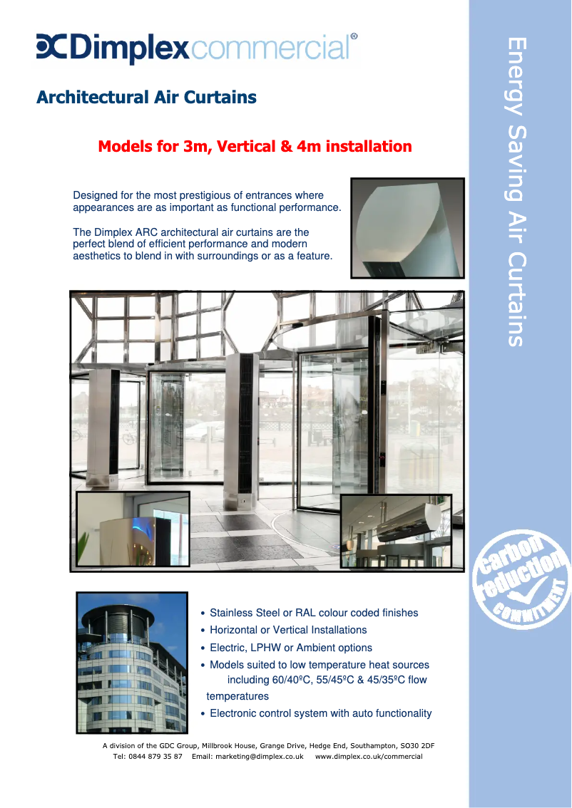 Page 1 of the manual Technical Sheet Dimplex ARC20W