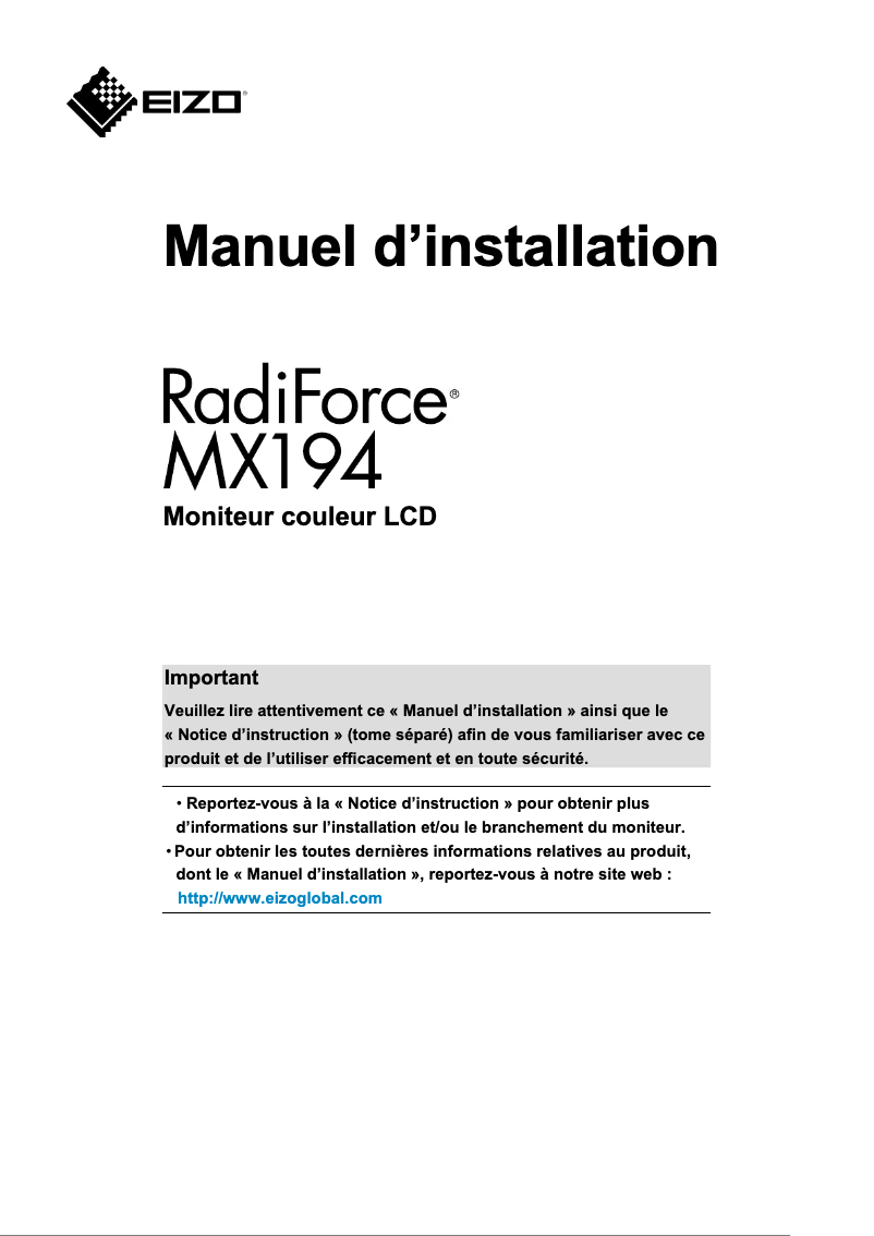 Page 1 of the manual User Manual Eizo RadiForce MX194
