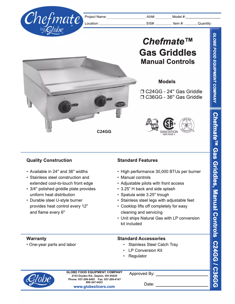 Page 1 of the manual Use and Maintenance Manual Globe C24GG