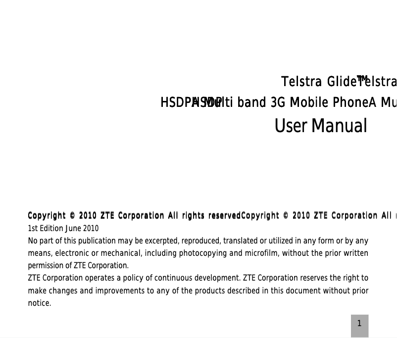 Page 1 of the manual User Manual ZTE Telstra Glide T-870