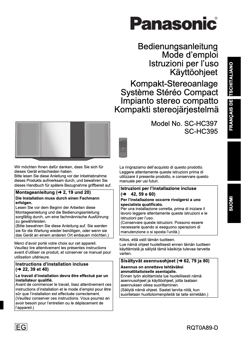 Page 1 of the manual User Manual Panasonic SC-HC39
