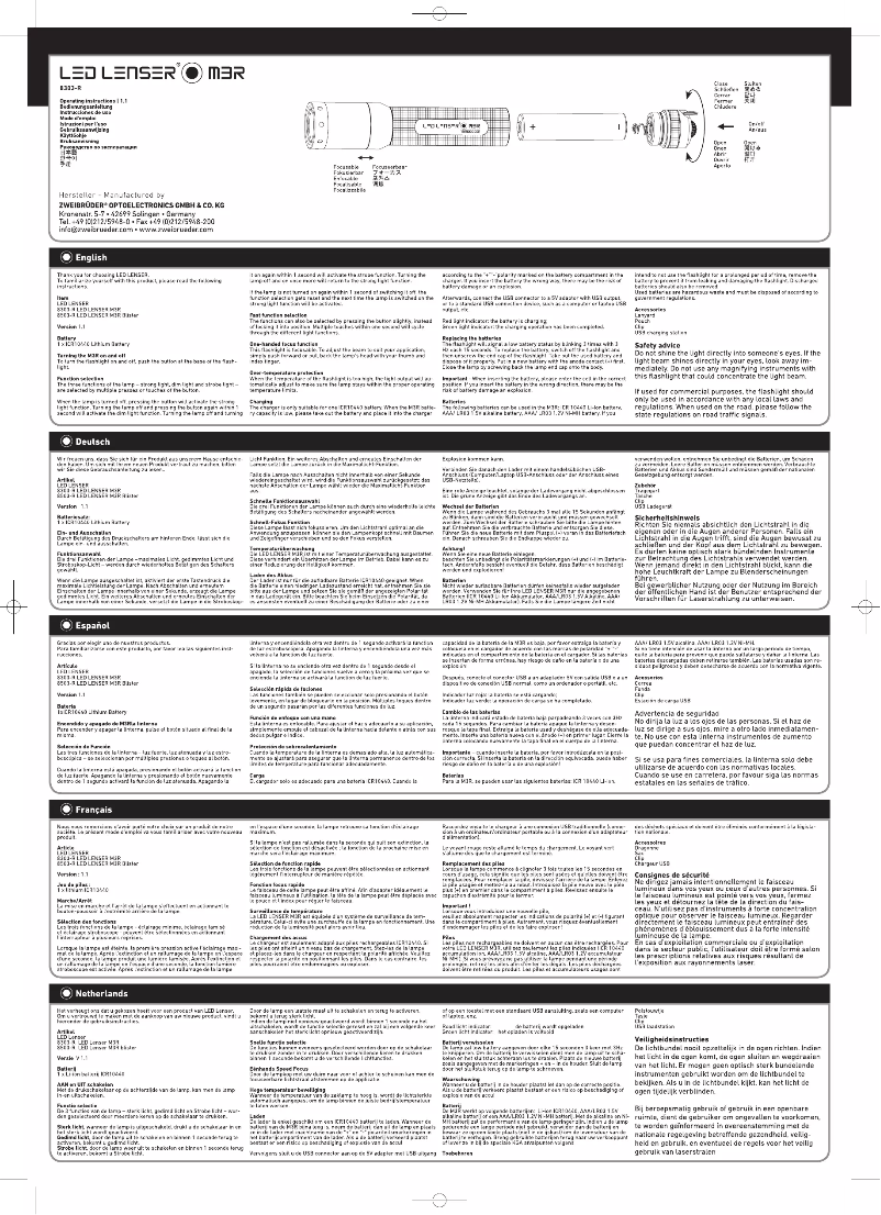 Page 1 of the manual User Manual Ledlenser M3R