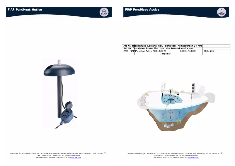 Page 1 of the manual User Manual Fiap PondHeat Active
